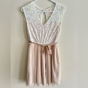 Elegant Cream and Tan Lace Dress